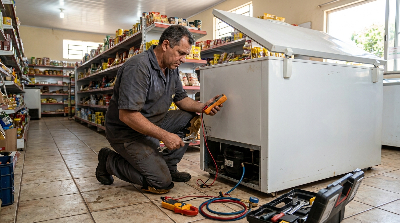 Troca de termostato de freezer em atendimento em Franca‑SP